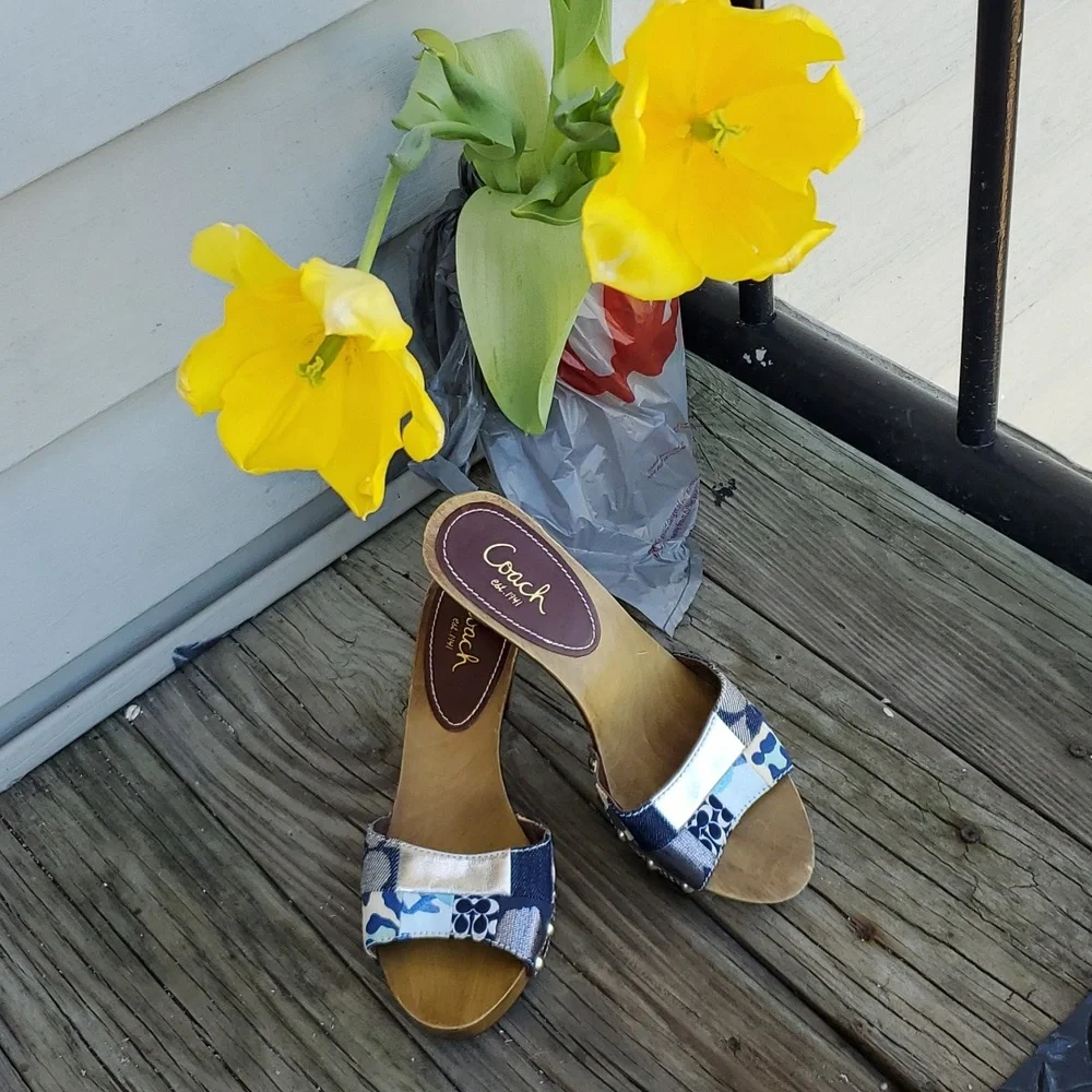 Coach Allissa Wooden Denim Patchwork Kitten Heel Size 7 - Picture 6 of 12